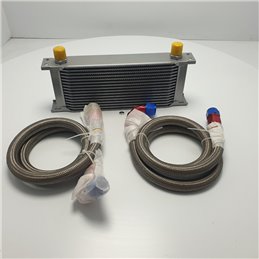 Kit radiatore olio con tubi condotti tuning universale auto misure cm 33X12X5 condotti mt 1 X 2 acciaio