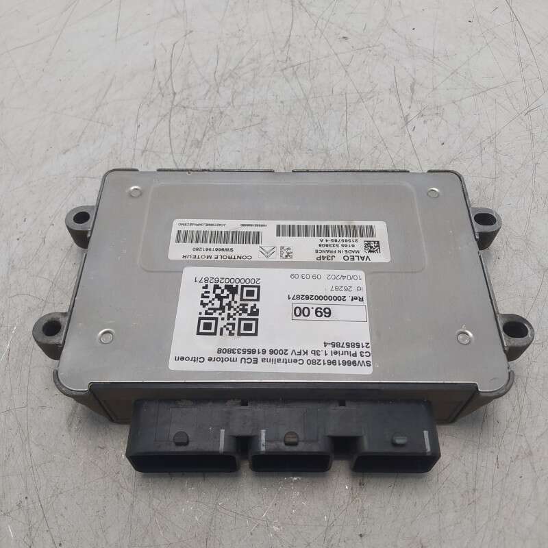 SW9661961280 Centralina ECU motore Citroen C3 Pluriel 1.3b KFV 2006 6165533808 21585785-4