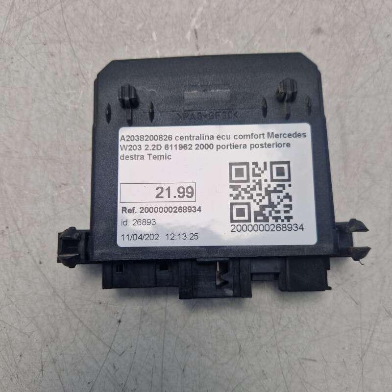 A2038200826 centralina ecu comfort Mercedes W203 2.2D 611962 2000 portiera posteriore destra Temic