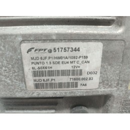 CENTRALINA MOTORE FIAT PUNTO 2° SERIE 188 1.3 MJT MARELLI MJD6JFP1 51757344 USATA
