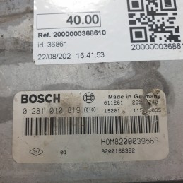 8200166362 Centralina ecu motore Renault Megane 1.9d 75kw F9Q K7 2002 0281010819