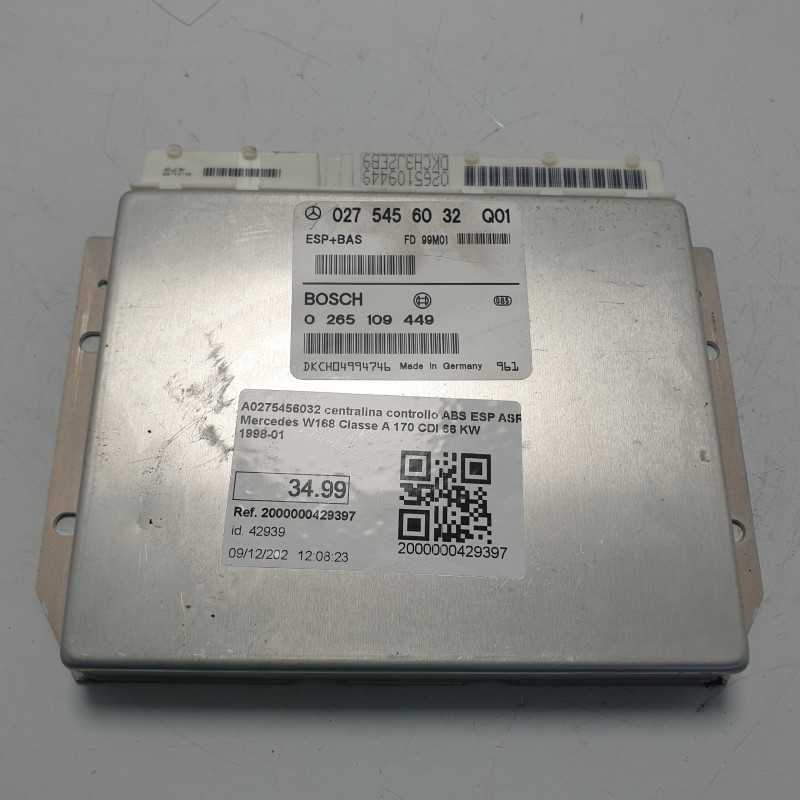 A0275456032 centralina controllo ABS ESP ASR Mercedes W168 Classe A 170 CDI 66 KW 1998-01