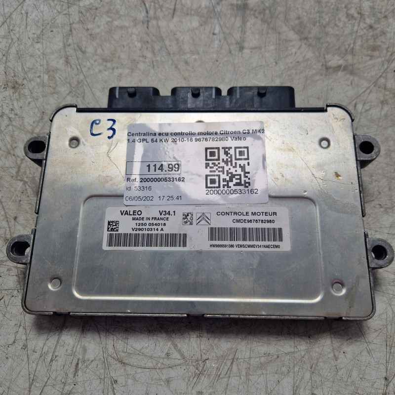 Centralina ecu controllo motore Citroen C3 MK2 1.4 GPL 54 KW 2010-16 9676782980 Valeo