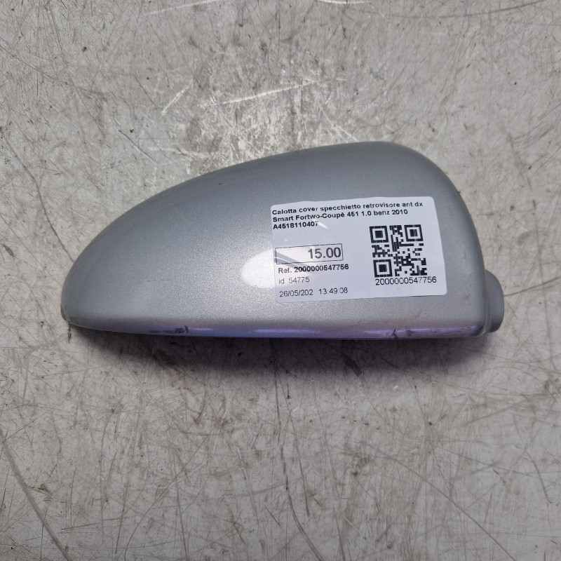 Calotta cover specchietto retrovisore ant dx Smart Fortwo-Coupè 451 1.0 benz 2010 A4518110407 qulache graffio