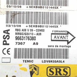 9663176380 CENTRALINA AIRBAG ECU MODULO CRASH BAG PEUGEOT 1007 2007